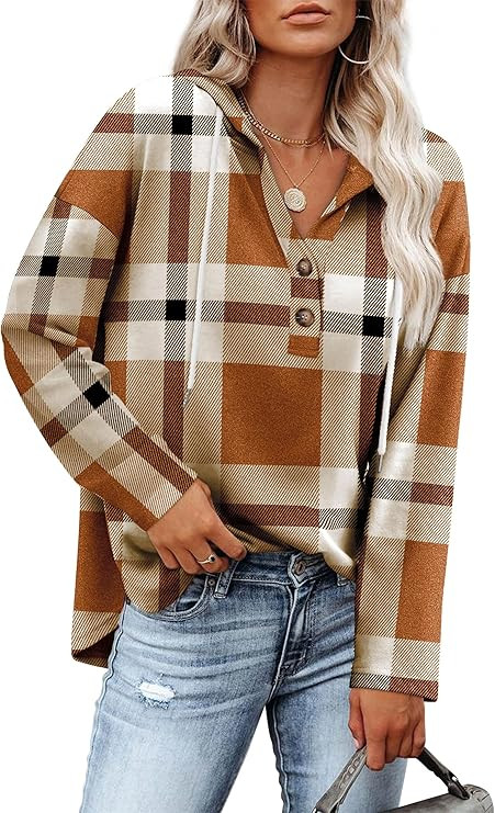 RUMIA Womens Tops V Neck Button Sweatshirt for Women Pullover Long SLeeve Shirts Fall Outfits 202... | Amazon (US)