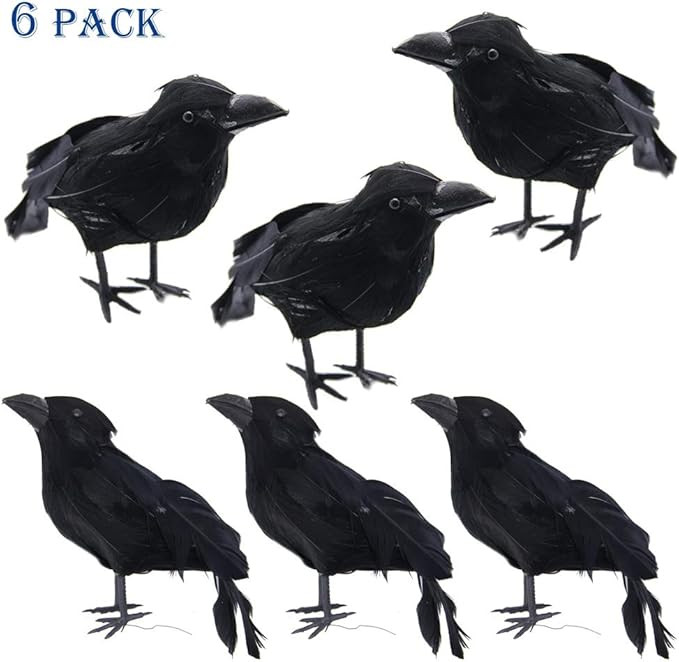 ATDAWN Halloween Black Feathered Crows, Realistic Looking Halloween Decoration Birds, 6 Pack | Amazon (US)