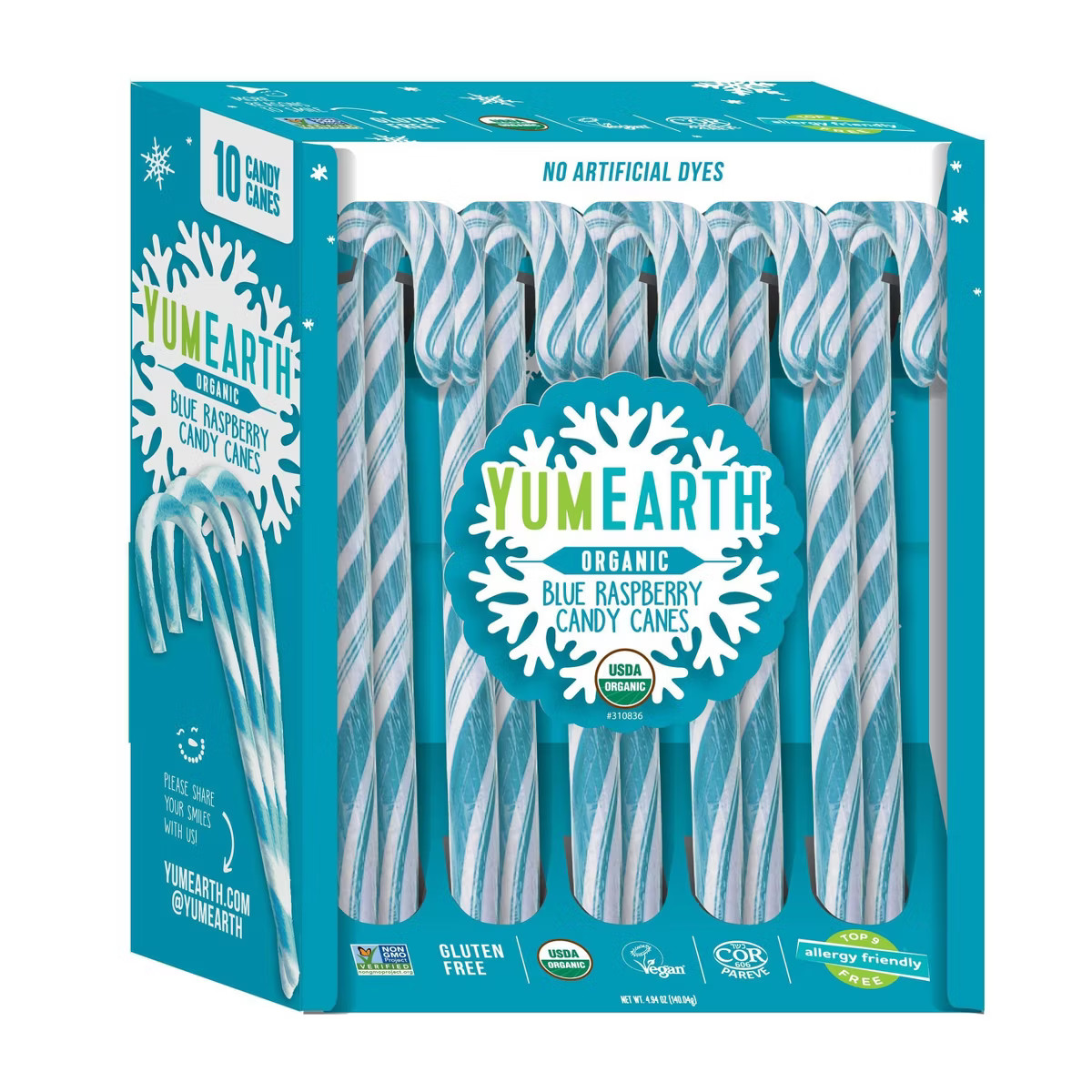 YumEarth Christmas Blue Raspberry Organic Candy Canes - 4.94oz/10ct | Target