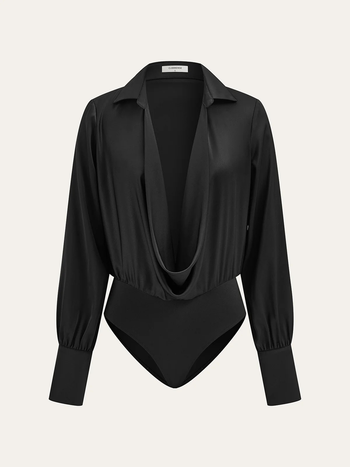 Satin Cowl Neck Long Sleeve Bodysuit | Commense