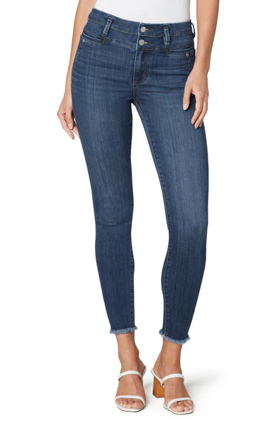 HI-RISE DOUBLE WAISTBAND ANKLE SKINNY FRAY HEM | Liverpool Jeans