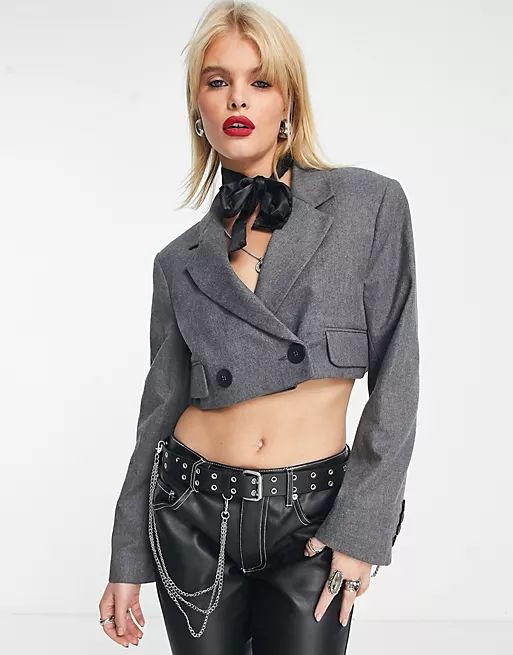 Bershka crop blazer in gray | ASOS (Global)