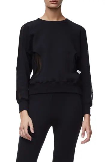 Women's Good American Good Sweats Mesh Inset Sweatshirt, Size 0 - Black | Nordstrom