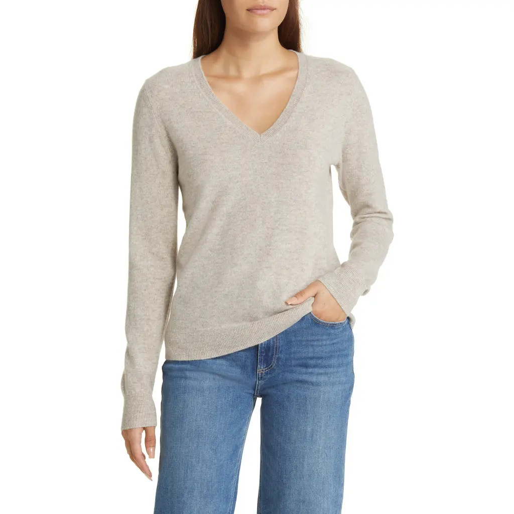 Nordstrom Cashmere V-Neck Sweater in Beige Hummus Heather at Nordstrom Rack, Size Xx-Large | Nordstrom Rack