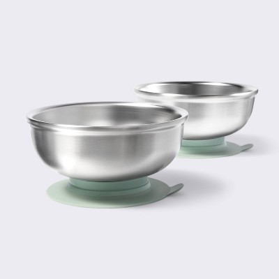 Suction Stainless Steel Bowls with Silicone Sleeve - 2pk - Green - Cloud Island™: Service For 1, Round Shape, Solid Pattern | Target