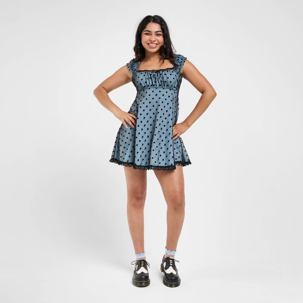 Women's dELiA*s Cap Sleeve Mini Dress - Light Blue Polka Dot M | Target