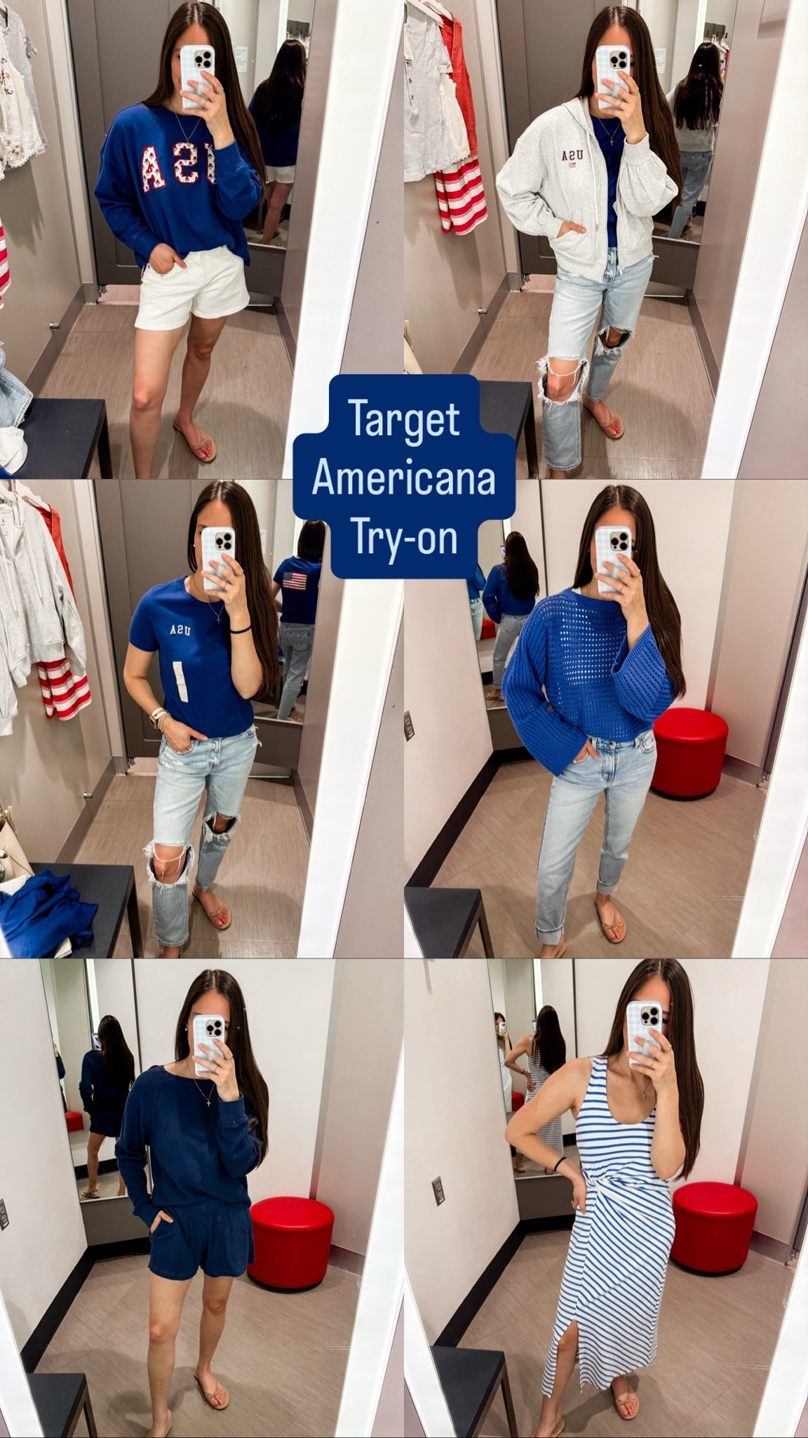 Target patriotic haul! @Target 
USA sweatshirt size small 
White denim shorts tts 
USA zip hoodie 
USA t shirt XS 
Denim tts 
Dress XS 
Blue top XS 
Waffle knit set XS in both

#LTKmomlife #LTKgrwm #LTKootd