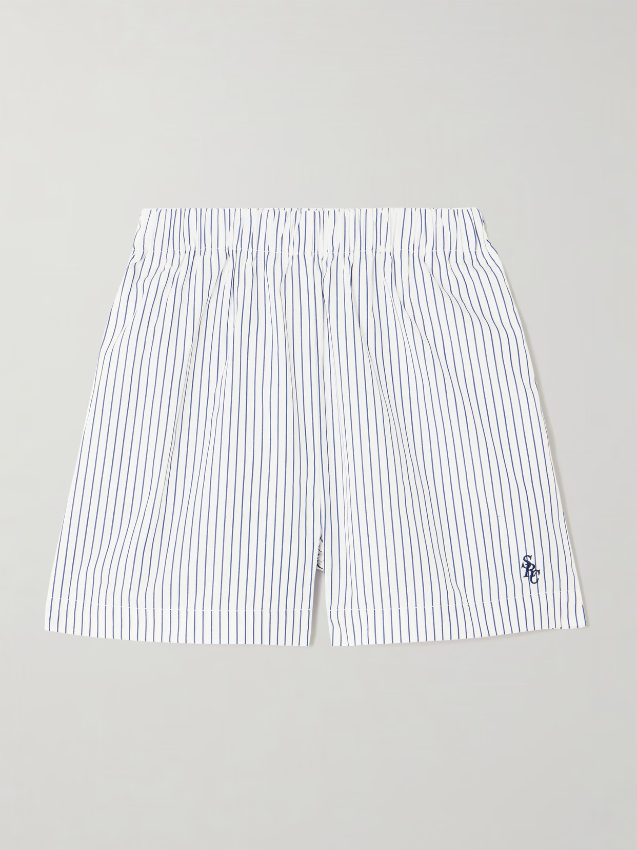 Sporty & Rich - Src Embroidered Striped Cotton-poplin Shorts - Light blue - small | NET-A-PORTER APAC