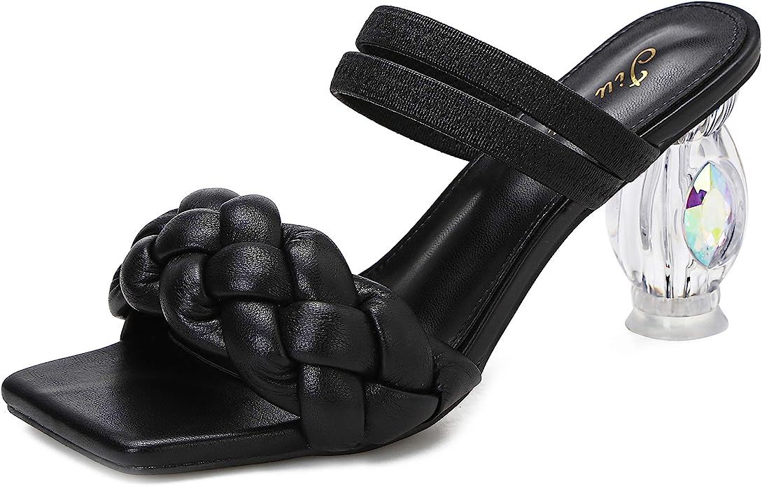 Jiu du Women's Lucite Chunky Heel Sandals Slip On Backless Mules Square Open Toe Dress High Heels... | Amazon (US)