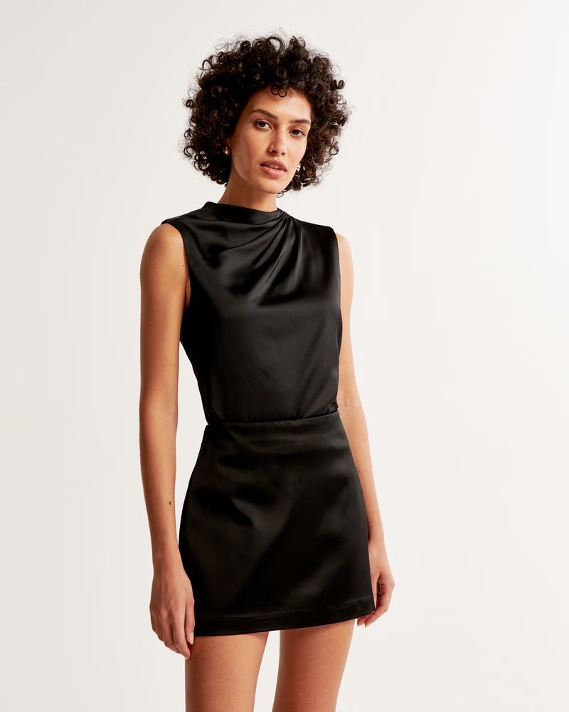Satin High-Neck Draped Cowl Top | Abercrombie & Fitch (US)