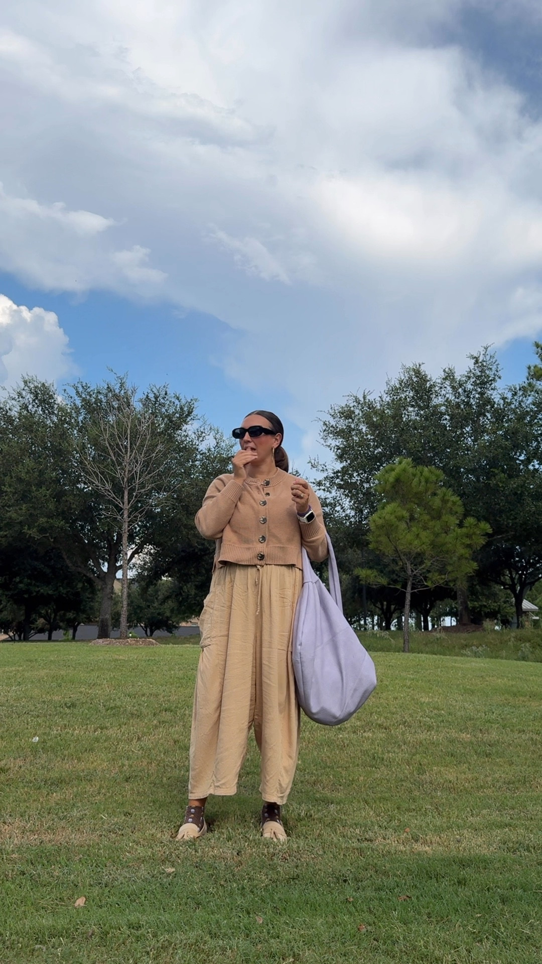 Free people pants - medium
Quince tan cardigan - medium 
Walmart tank - medium 
Loafers - TTS 
free people bag 
Sunglasses - Amazon find 
Trendy socks - from Nordstrom and comfy! 
Lip gloss - smells amazing and hydrates so good 

#LTKItBag #LTKWorkwear #LTKMidsize