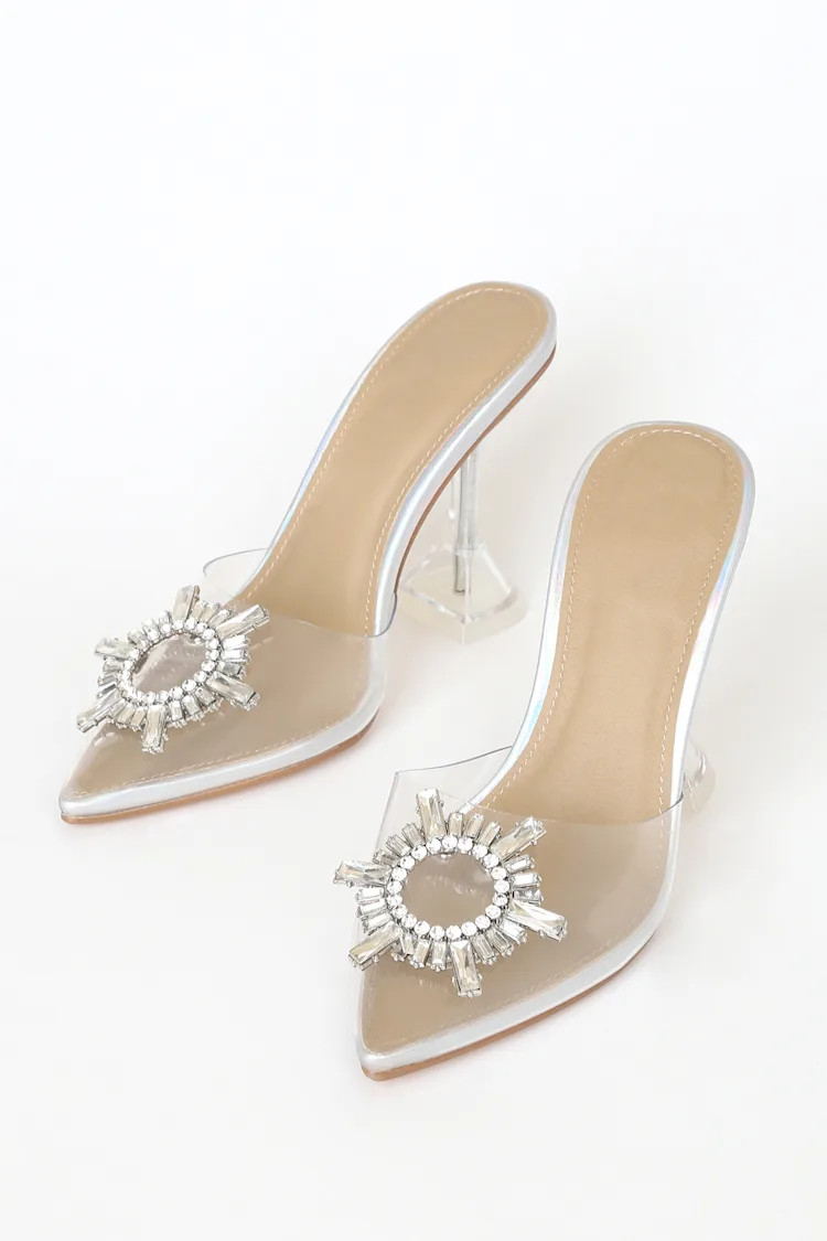 Midnight Silver Holographic Pointed-Toe Heels | Lulus