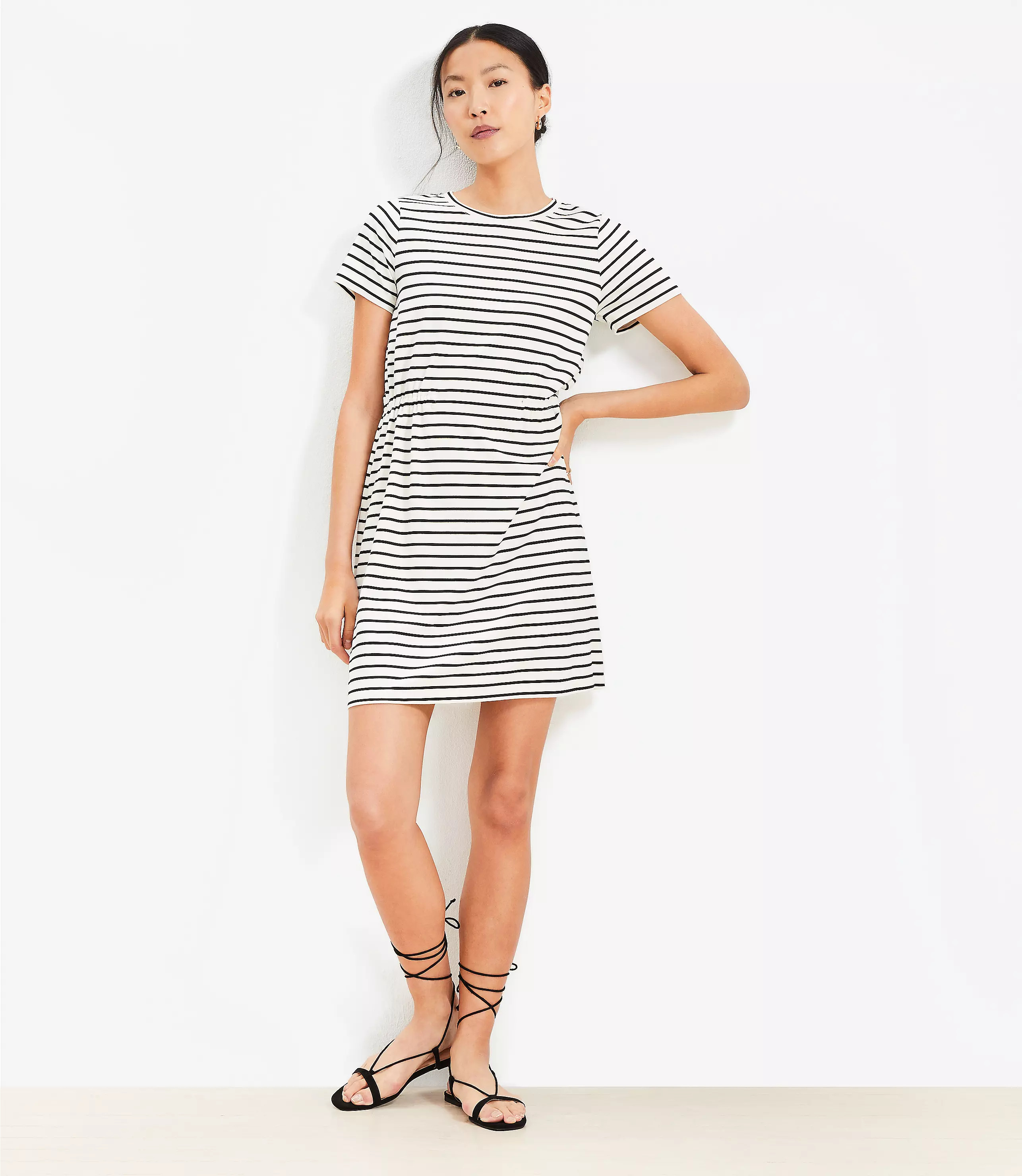 Stripe Gathered Waist Mini Tee Dress | LOFT