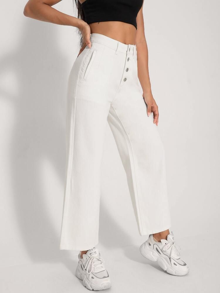 High Waisted Wide Leg Crop Jeans | SHEIN