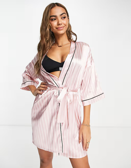 Lipsy satin robe in pink stripe | ASOS | ASOS (Global)