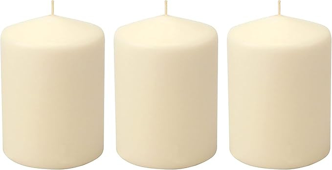 Stonebriar 3 Pack Tall 3 x 4 Inch 35 Hour Long Burning Unscented Ivory Wax Pillar Candles | Amazon (US)