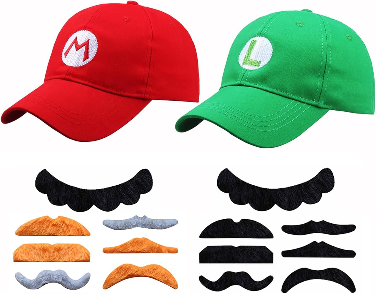 Fashion Super Bros Hats Baseball Cap Coplay Hat for Adults Halloween Party Supplies 2pcs, Red and... | Amazon (US)