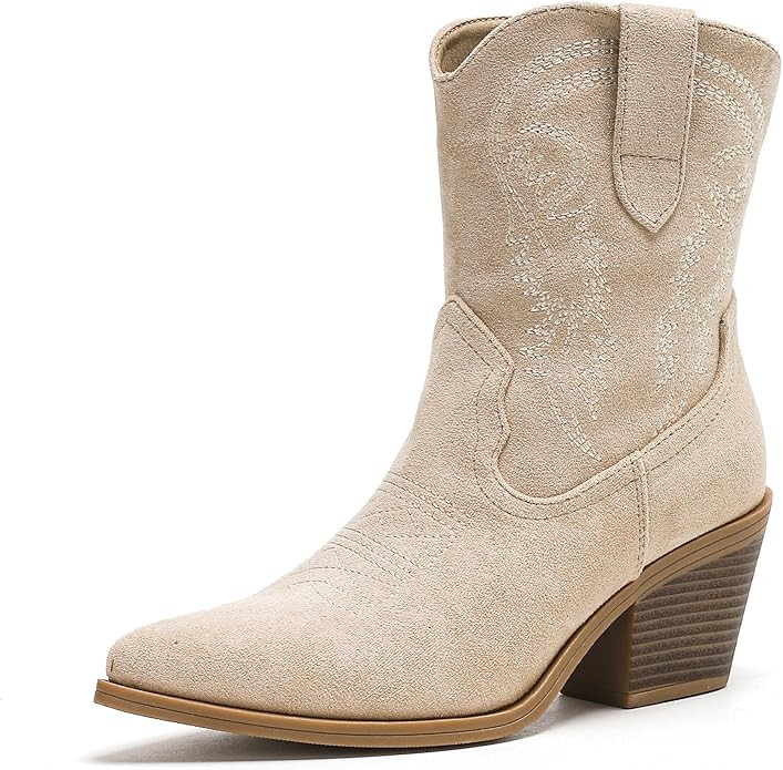 Putu Cowboy Ankle Boots for Women, Western Booties with Pointed Toe & Embroidery, Stylish Short B... | Amazon (US)