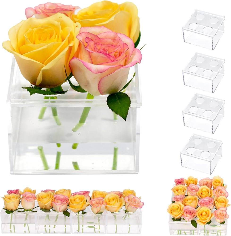 4Pcs Clear Acrylic Flower Vase-4" Flower Vases for Centerpieces, Small Floral Vases Can Be Combin... | Amazon (US)