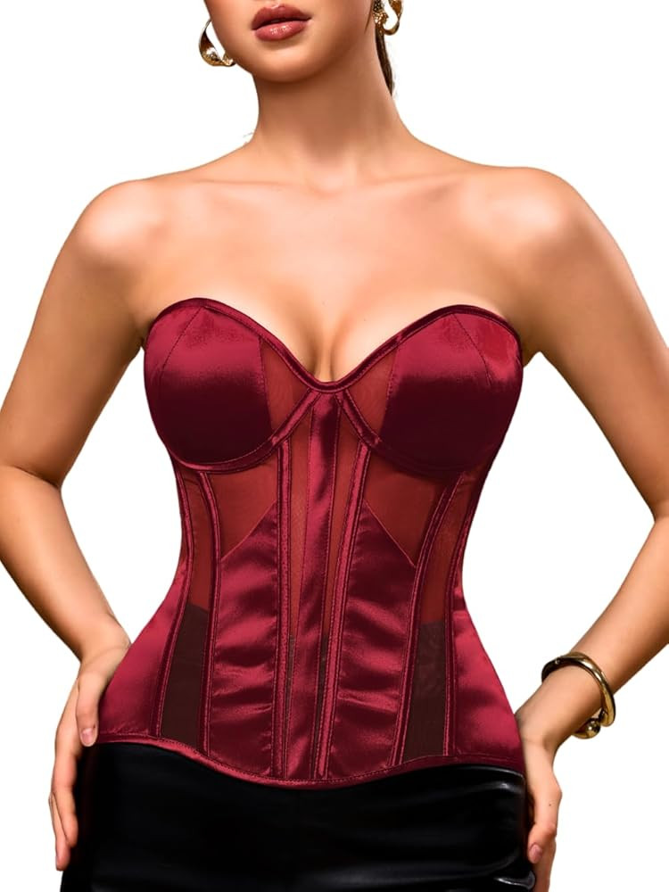 ChiaoLezhee Women's Classic & Elegant Satin Corsets, Adjustable Lace-Up Fit Sizes 00-18, Underwir... | Amazon (US)