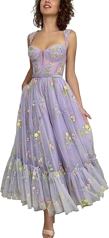Fivsole Women's Puffy Sleeve Prom Dresses Flower Lace Tulle Formal Evening Party Gowns | Amazon (US)