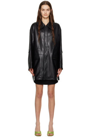 DRAE - Black Oversized Faux-Leather Jacket | SSENSE