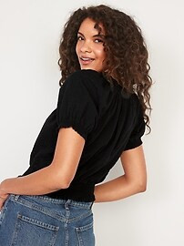 Smocked Seersucker Puff-Sleeve Top for Women | Old Navy (US)