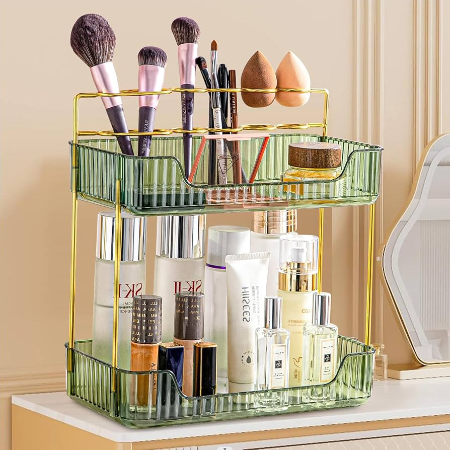 2 Tier Bathroom Counter Organizer, Skin Care Vanity Countertop Organizer, Makeup Brush Holder Org... | Amazon (US)
