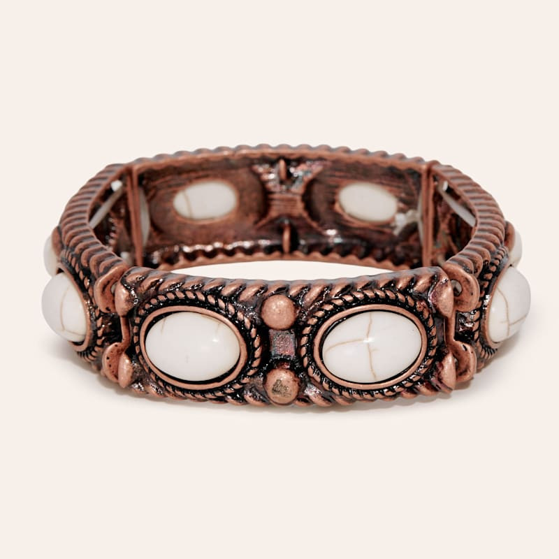 Southern Grace Copper & Cream Stone Stretch Bracelet | Cavender's