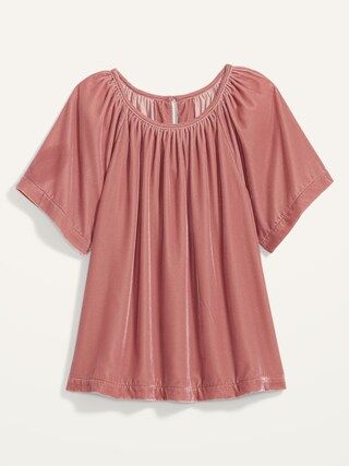 Shirred Velvet Short-Sleeve Top for Women | Old Navy (US)