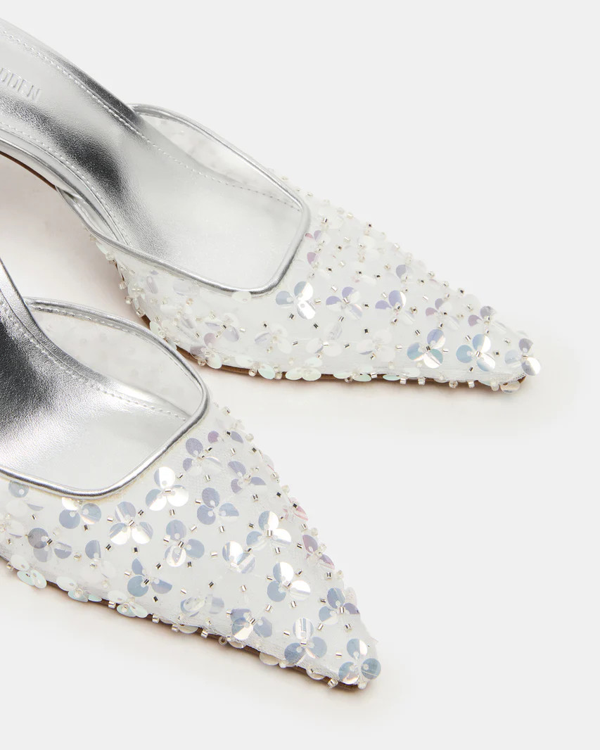 ALEXI Sequin Silver Pointed-Toe Mule Women's Heel | Steve Madden (US)