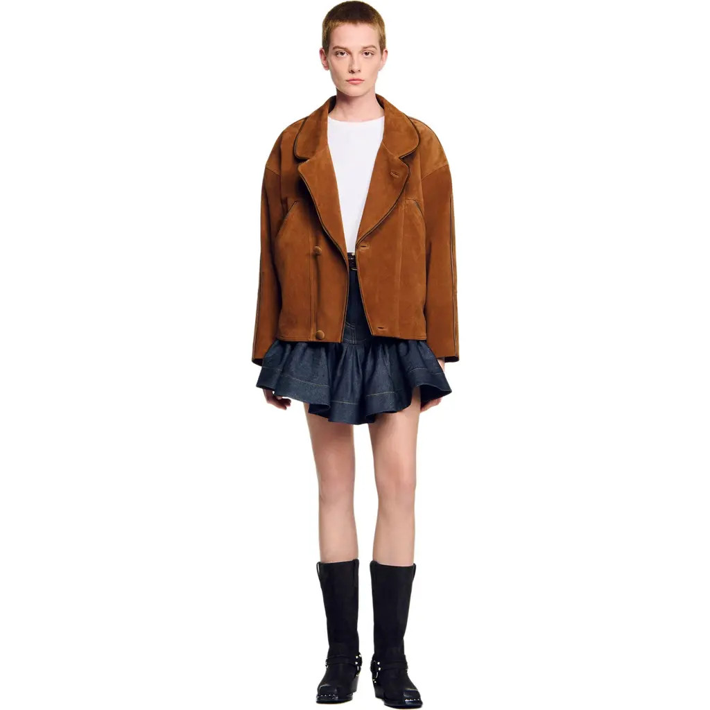 SANDRO Oversized suede jacket in Brown at Nordstrom, Size 34 Eu | Nordstrom