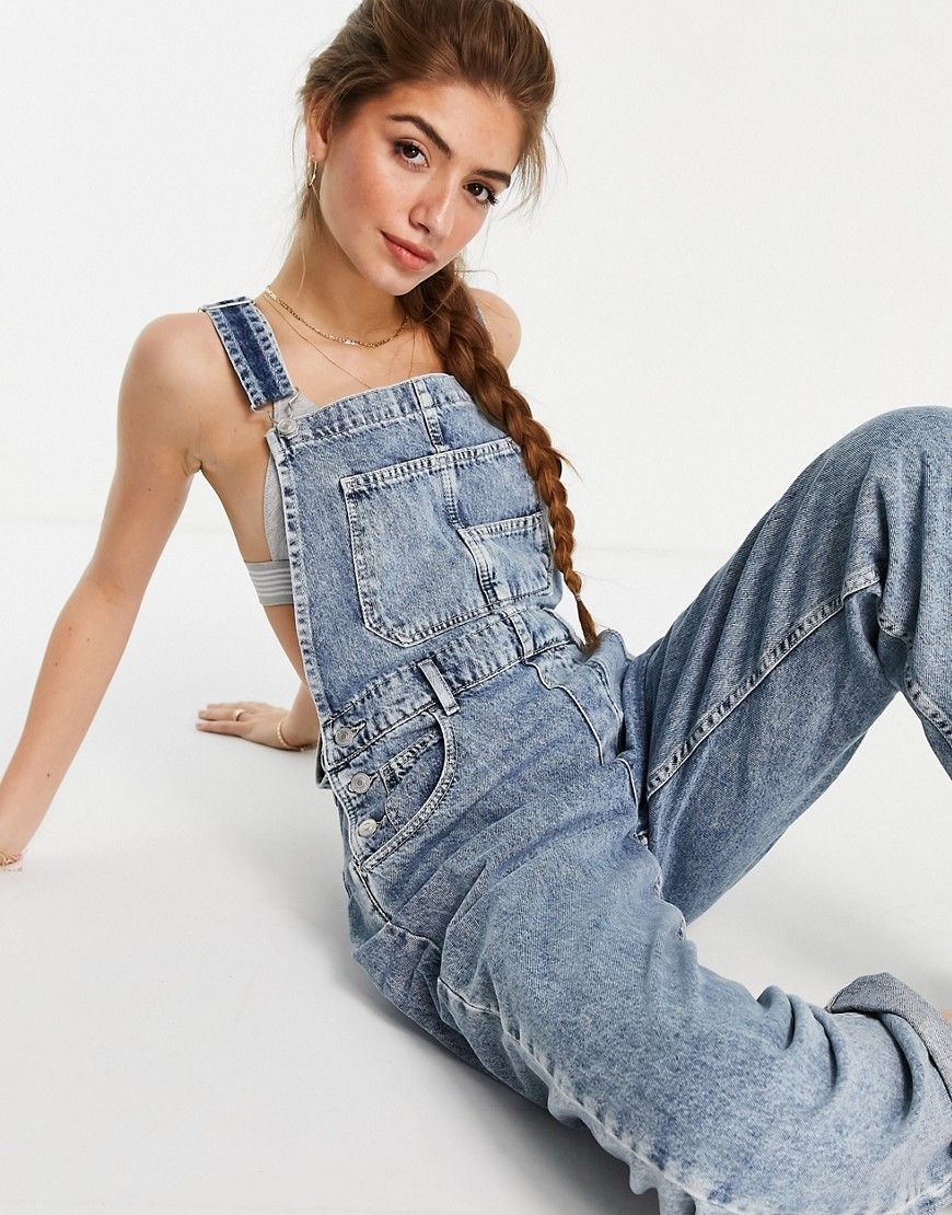 We The Free by Free People ziggy denim overalls in light wash denim-Blues | ASOS (Global)