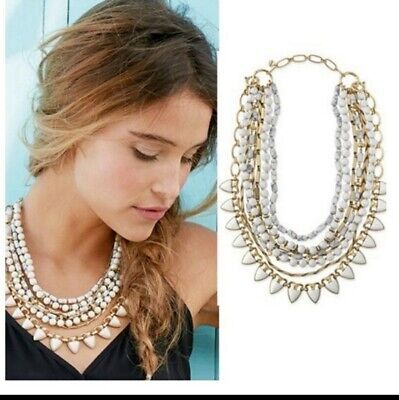 STELLA & DOT MULTI LAYERED SUTTON NECKLACE - WHITE & GOLD | eBay US