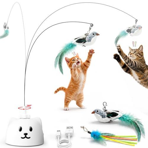 CATPICK Interactive Cat Toys for Indoor Cats - Automatic Flying Bird Feather Toy, Rechargeable Electric Cat Wand with Sticky Suction Base, Smart Motion Activated Self-Play Enrichment Toy for Bored Cat | Amazon (US)