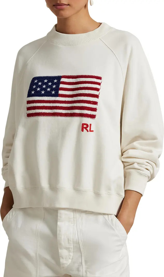 Polo Ralph Lauren Logo Flag French Terry Crewneck Sweatshirt | Nordstrom | Nordstrom