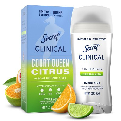 Secret Women's Clinical Strength 100HR Hyaluronic Acid Invisible Solid Antiperspirant Deodorant - Court Queen Citrus - 2.6oz | Target