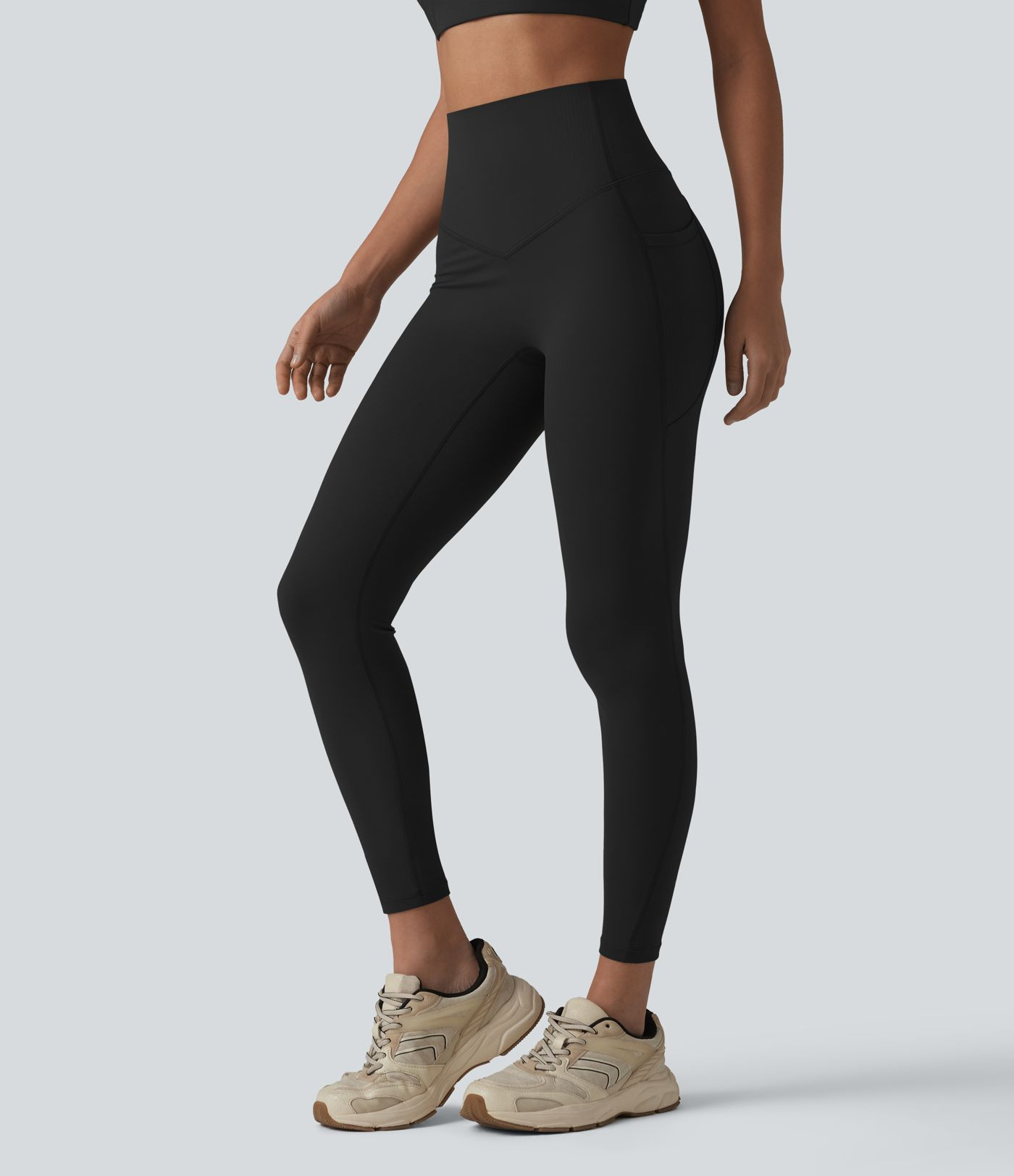 Women\u2019s Halara UltraSculpt\u2122 High Waisted Tummy Control Contrast Ribbed Yoga 7/8 Legging... | HALARA