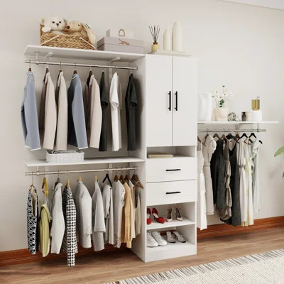 Closet System and Organizer with 2 Drawers and Shelves, Closet Organizer Kit for Walk-in Closet with 3 Hanging Rods | Wayfair North America