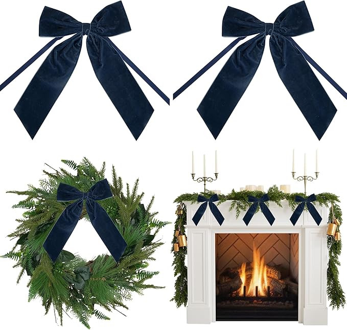 AIMUDI Navy Blue Velvet Bows 7" Premade Velvet Bows Christmas Bows for Gift Wrapping, Holiday Cra... | Amazon (US)