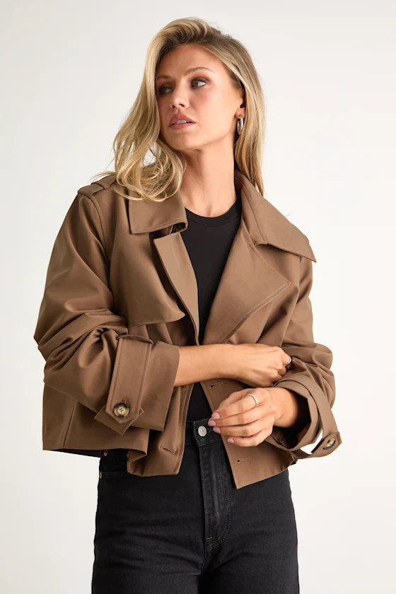 Donley Light Brown Double-Breasted Cropped Trench Coat | Lulus
