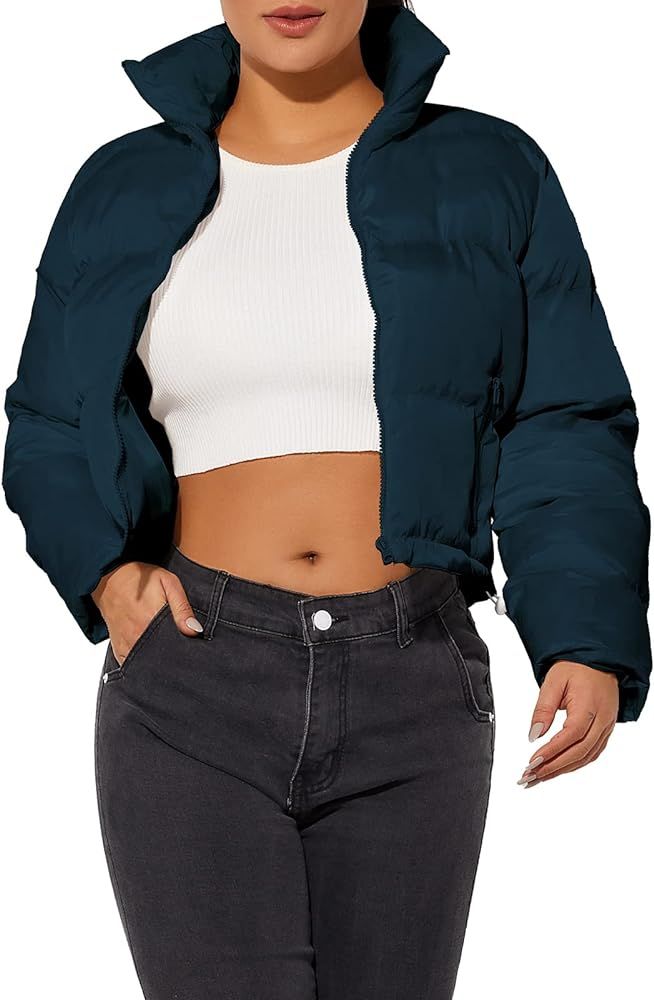 Women's Crop Short Jacket Cropped Puffer Fashion Jackets for Women Warm Winter Lightweight Coat | Amazon (US)