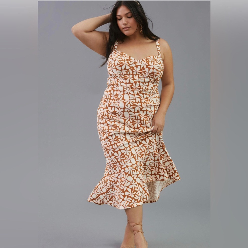 Anthropologie Hutch brown motif\u200e cream Floral Slim Midi Dress size large new | Poshmark