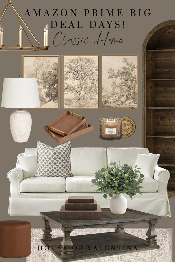 last one please caption this
I cannot get over how GOOD these Amazon Prime Big Deal Days finds are! This is everything I love about a classic home: warm woods, beautiful aged brass, traditional artwork, soft linen, natural textures, and just enough pattern to make the space feel layered and interesting.

I’m especially loving the contrast of that crisp white sofa against all of the deeper wood tones. Add in the vintage-inspired art, oversized greenery, a gorgeous statement chandelier, and that rustic coffee table, and suddenly the entire room feels collected and elevated without losing that cozy, lived-in feeling.

This is proof that classic doesn’t have to feel stuffy. Give me timeless pieces, warm layers, and a room that feels like it has evolved over years. I’ll take all of it! 

 #LTKSeasonal #LTKHome #LTKSaleAlert