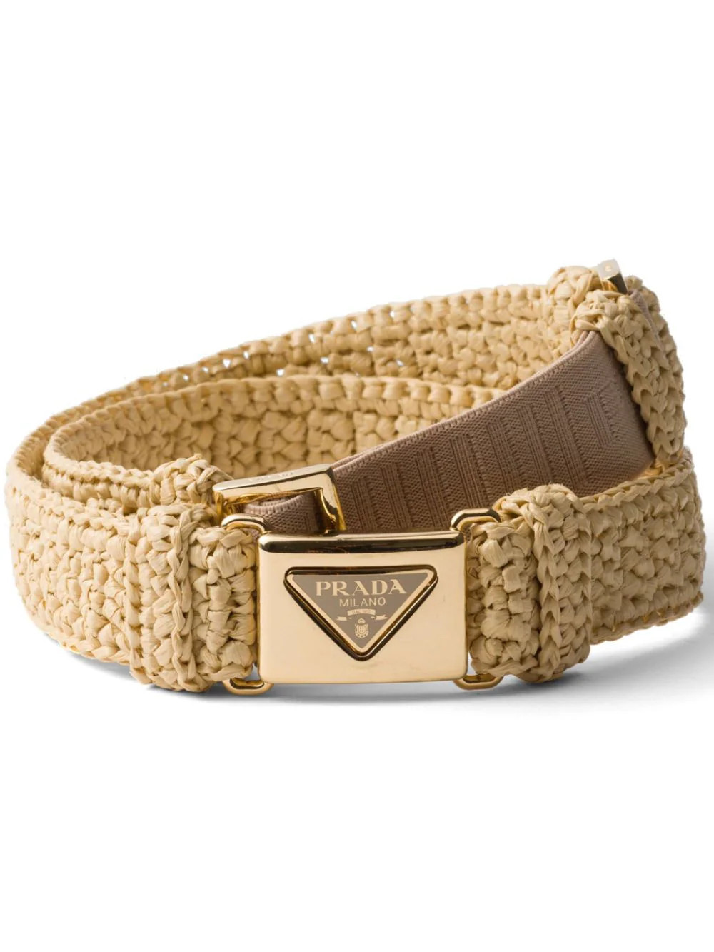 Prada enamel-logo raffia belt - Neutrals | Farfetch Global
