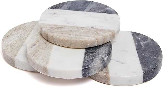 Lexi Home Beige & White Genuine Marble Coasters, Round Coaster Set for Coffee Bar & Kitchen Table... | Amazon (US)