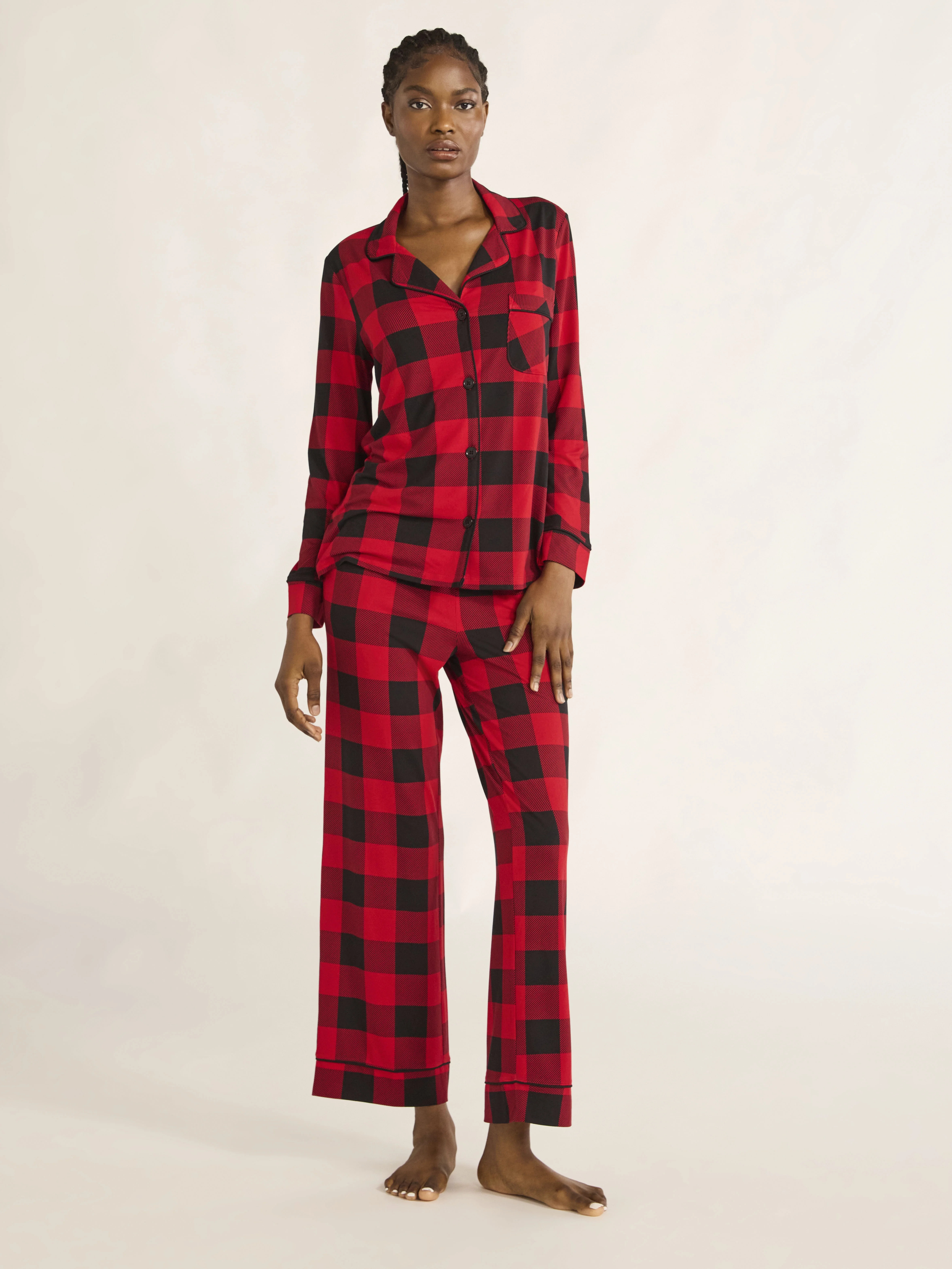 Joyspun Women's Jersey Notch Collar Top and Pants Pajama Set, 2-Piece, Sizes XS-4X | Walmart (US)