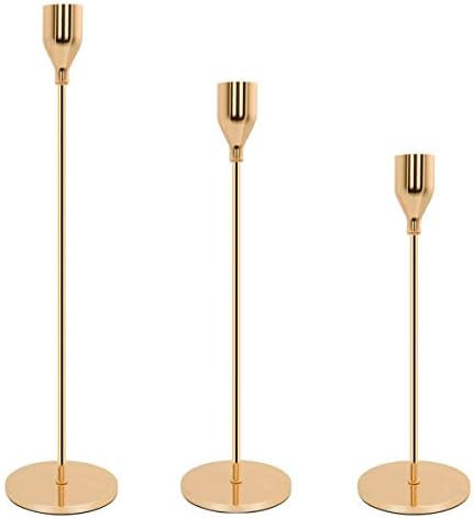 Gails Willing Set of 3 Gold Brass Candle Holders for Taper Candles, Decorative Candlestick Holder fo | Amazon (US)