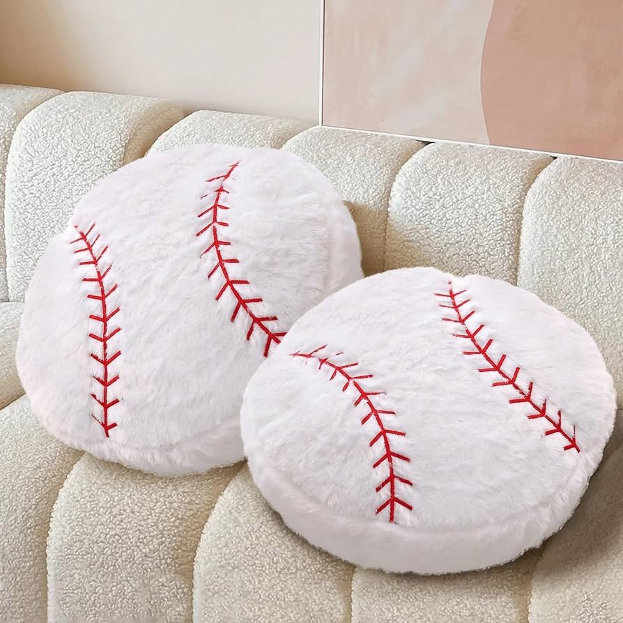 Plush Baseball Pillow 2 Pack, Soft Fluffy Round Baseball Shaped Throw Pillows for Kids Room, Sofa... | Amazon (US)