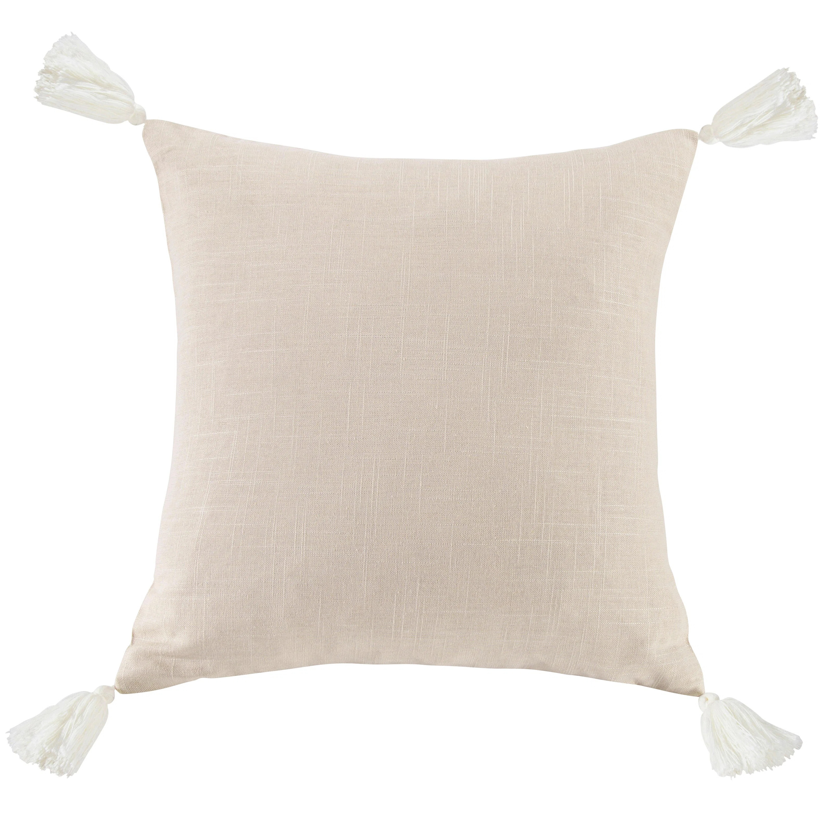 Luna Washed Linen Romantic Shabby Elegance Farmhouse 18x18 inch Tasseled Square Pillow | Wayfair North America